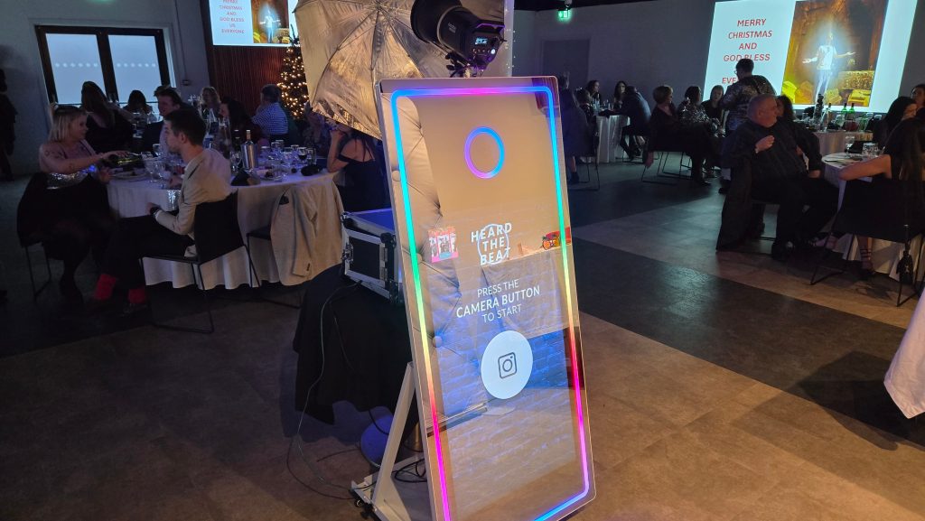 Mirror photo booth hire at a corporate Christmas party in the Victory Suite Fratton Park