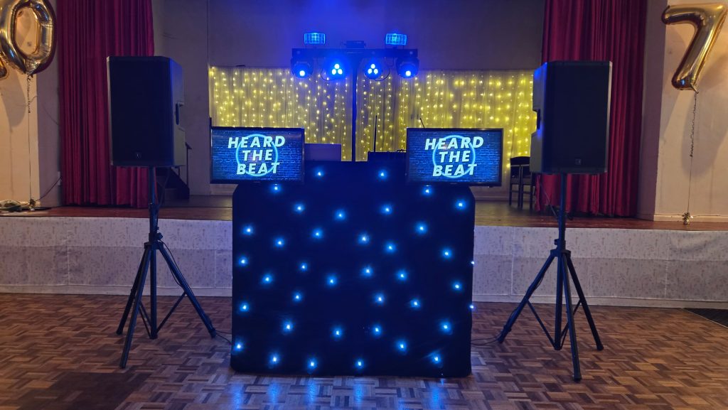 Professional DJ setup on stage at Fareham Social Club ready for a private event