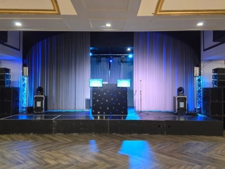 Professional DJ stage setup at The Gaiety Southsea for weddings and events in Portsmouth